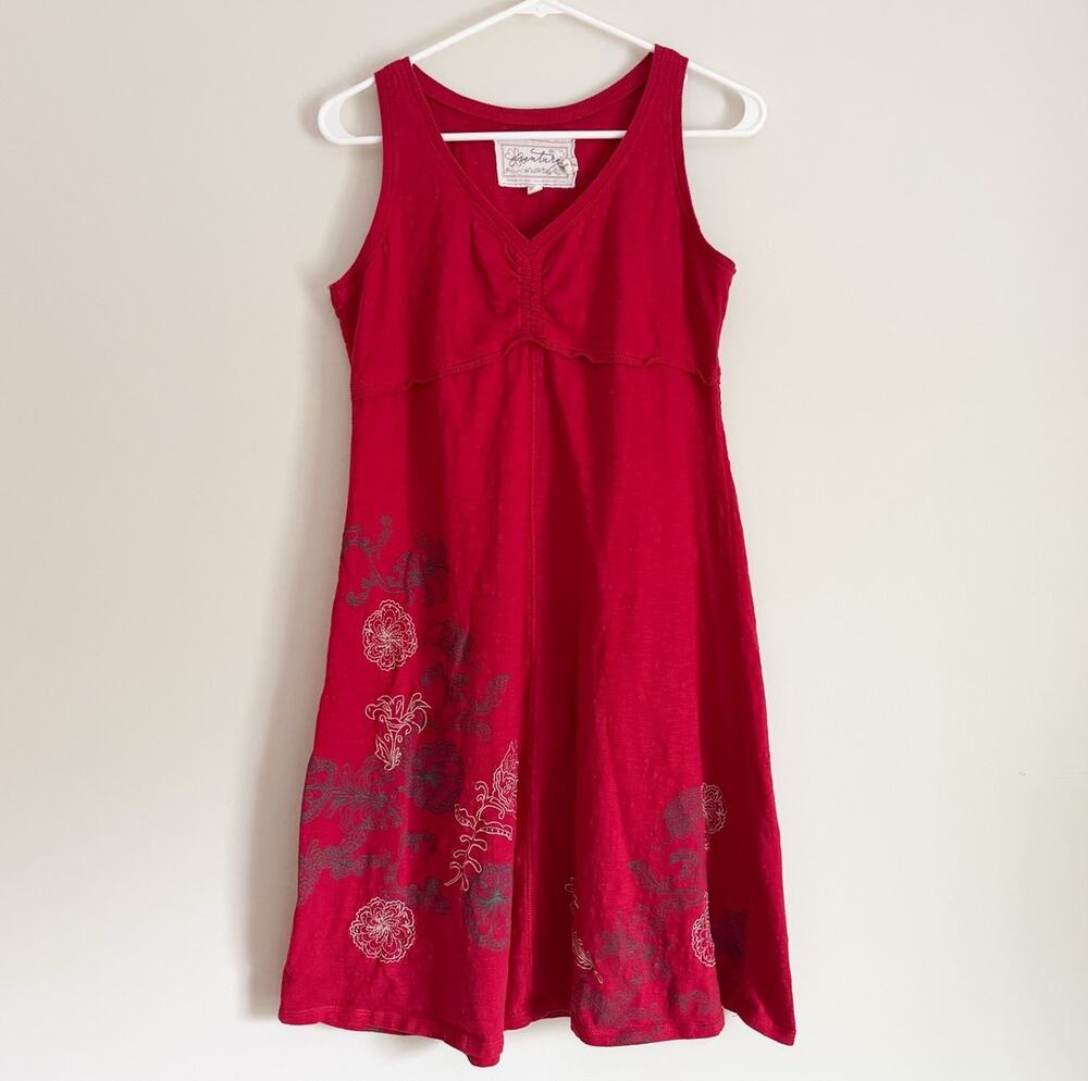 Y2K Babydoll Tank Dress Red Beach Floral 2000s Summer Boho Hippie Organic Cotton